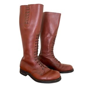 Vintage U.S. Cavalry Style Tall Brown Leather Lace-Up Riding Boots 8.5D Biltrite